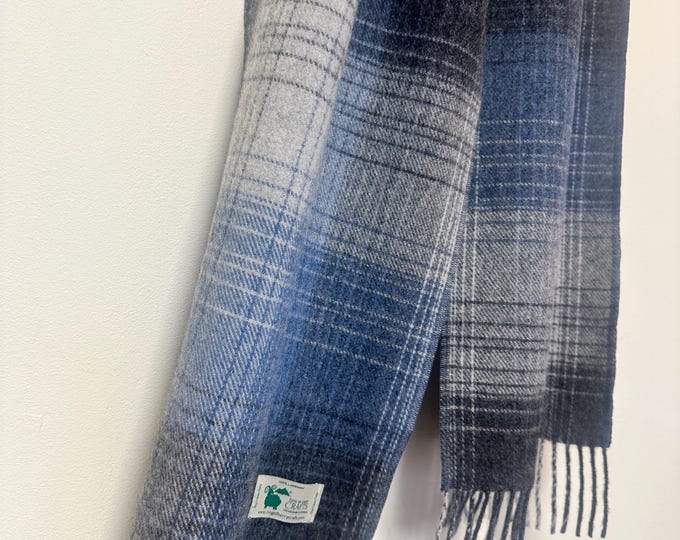Irish Soft Lambswool Scarf - Tartan Plaid in Slate Blue & Charcoal Gray, Warm Wool Winter Accessory, 71x13 inches, Ethically Made in Ireland