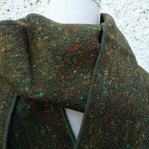 Irish Donegal Tweed Scarf- Speckled / Fleck Green - 100% Pure New Wool - Forest Green Melange - Salt & Pepper -  HANDMADE IN IRELAND