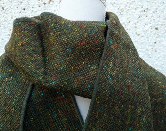 Irish Donegal Tweed Scarf- Speckled / Fleck Green - 100% Pure New Wool - Forest Green Melange - Salt & Pepper -  HANDMADE IN IRELAND