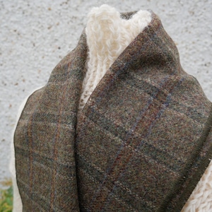 Irish tweed wool scarf -100% pure new wool- moss green tartan - hand fringed -ready for shipping - unisex - Handmade in Ireland