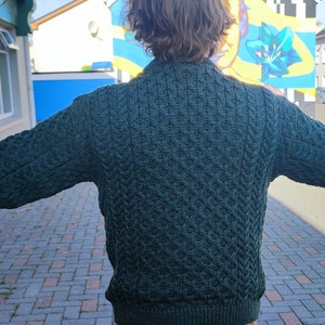 Traditional Aran Sweater 100% Pure New Wool / Pure Soft Merino Wool Dark Green Chunky & Heavy Proper Irish Sweater MADE IN IRELAND Pure Merino Wool