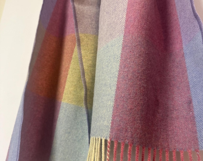 Luxuriously Soft Lambswool Scarf - Ethically Sourced, Pastel Plaid in Soft, Subtle Tones  - Unisex Design - HANDMADE IN IRELAND