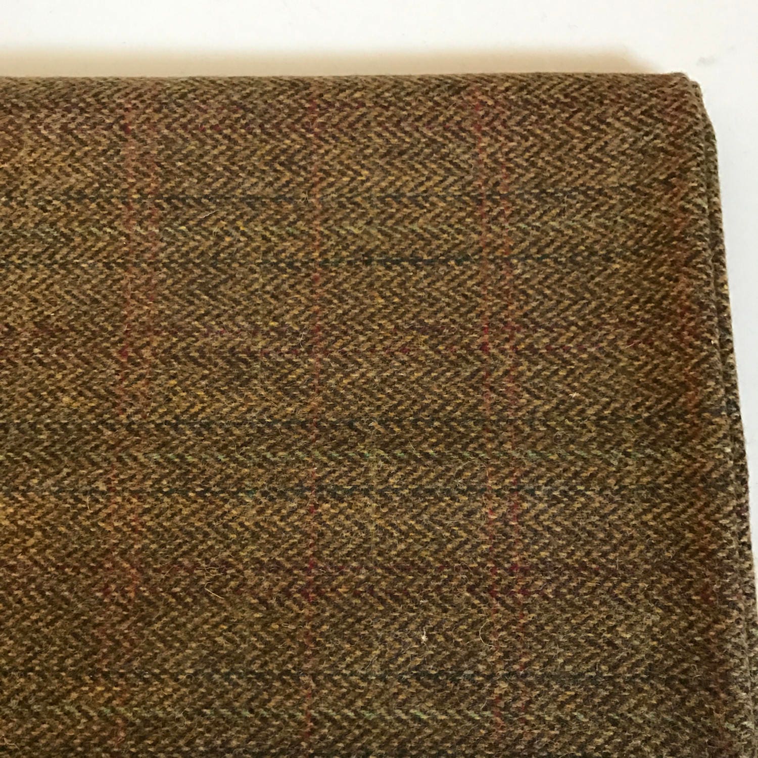 Irish Donegal Tweed Wool Fabric - Bronze Herringbone/Overcheck