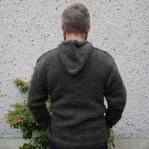 Authentic Irish Fisherman sweater-hooded-ribbed pattern-gray-100% raw wool-hand spoon yarn-unprocessed UNDYED Hand knitted in Ireland image 2
