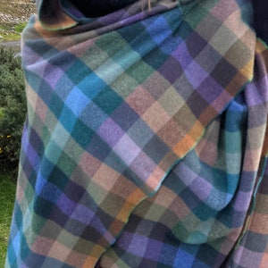 Hooded Supersoft Lambswool Cape, Ruana, Wrap , Shawl - 100% Pure New Wool - Multicolour Check - One Size Fits All - HANDMADE IN IRELAND image 7