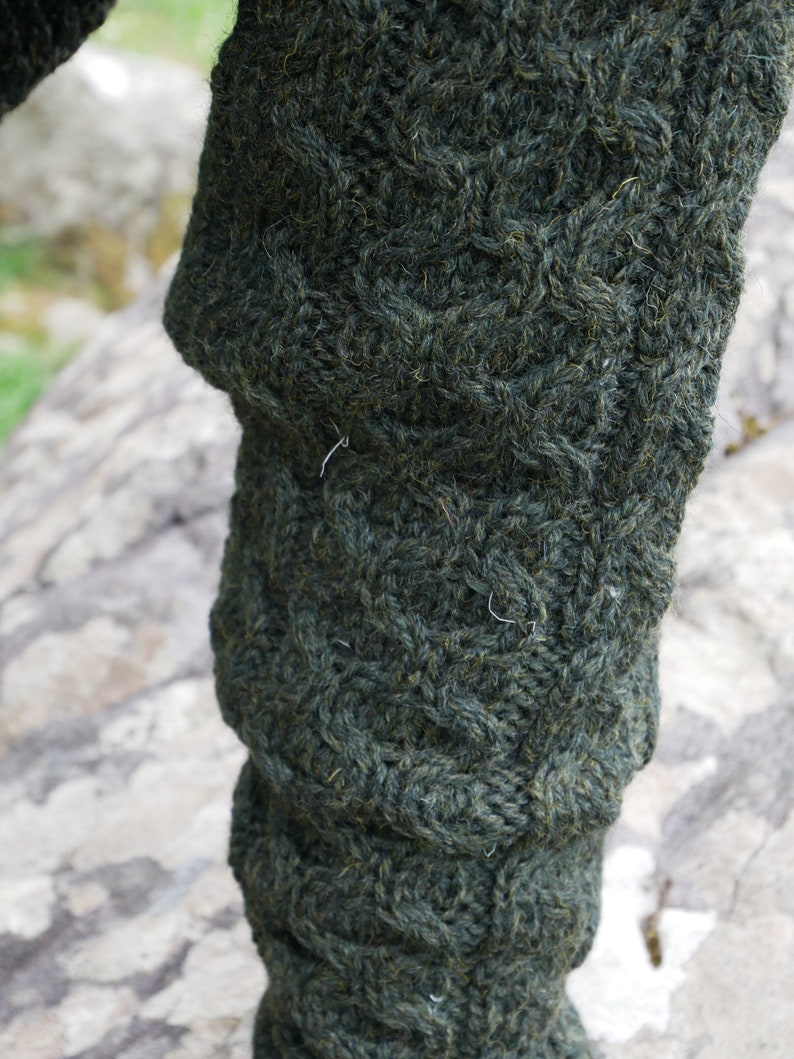 Traditional Aran Sweater 100% Pure New Wool / Pure Soft Merino Wool Dark Green Chunky & Heavy Proper Irish Sweater MADE IN IRELAND image 6
