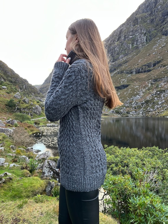Pull traditionnel irlandais chaud col roulé laine mérinos mixte