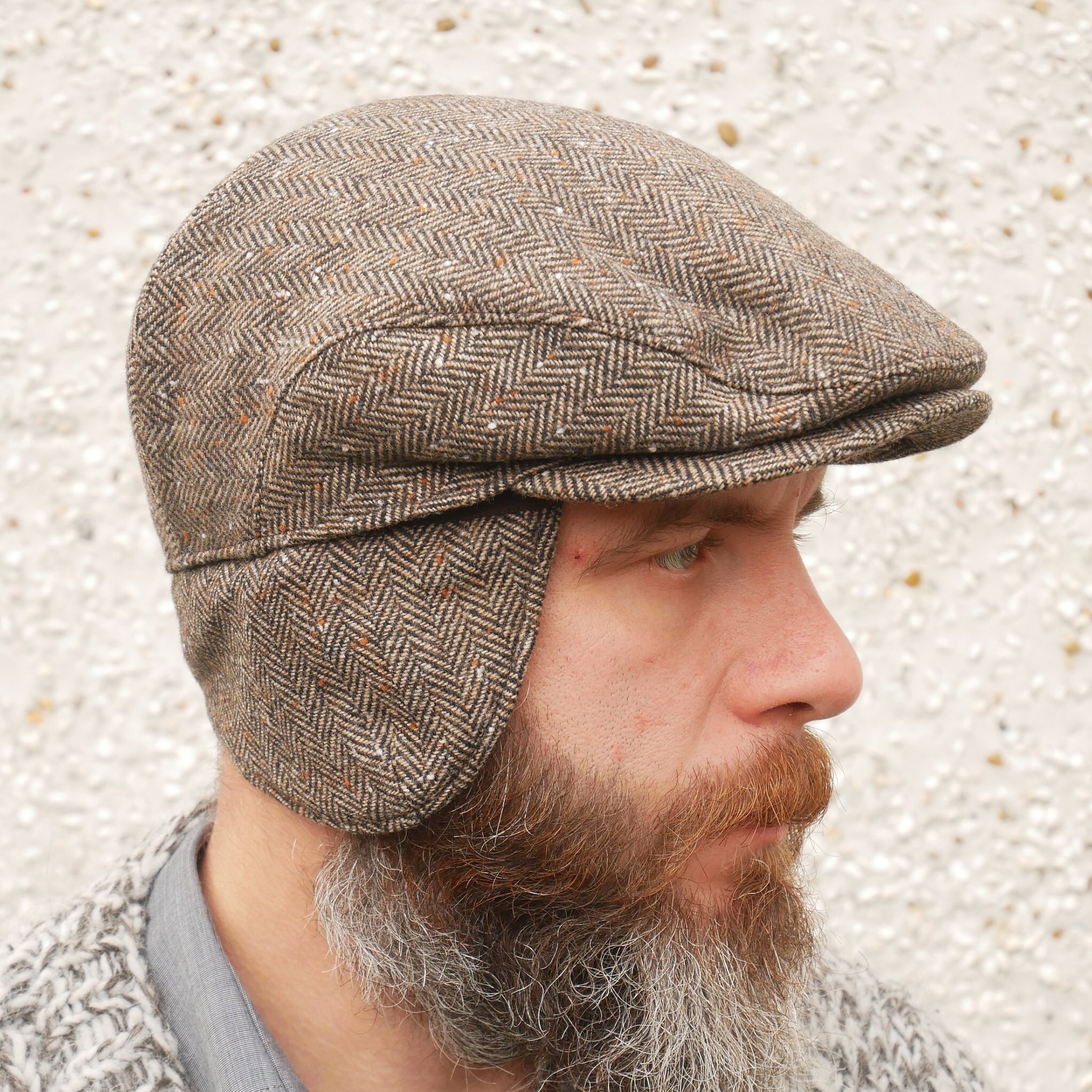 Hats 5 SIZES BROWN HERRINGBONE TWEED WOOL FLAT CAP Clothes Shoes 