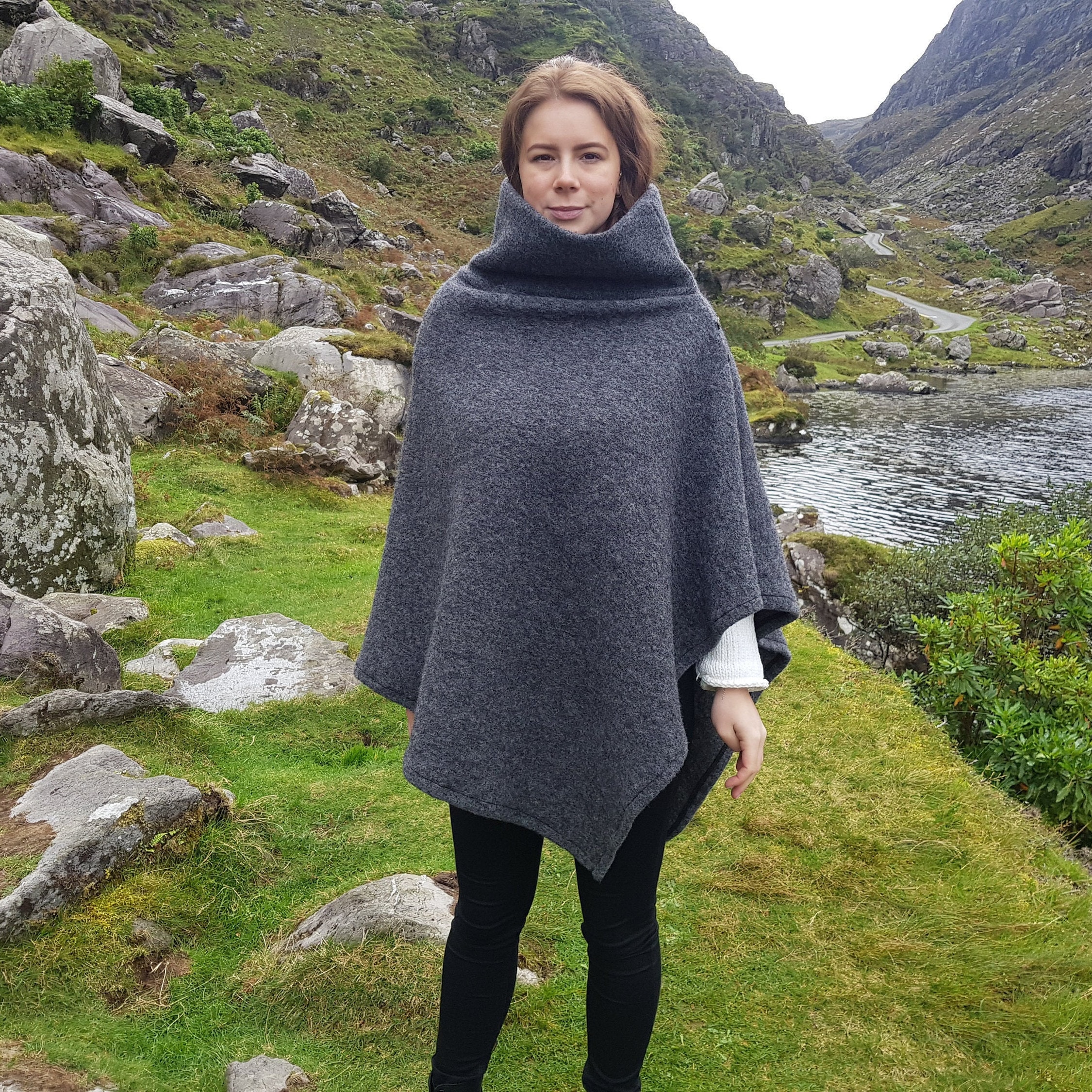 Irish felted wool turtleneck poncho - 100% pure new wool - very warm ...