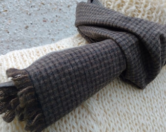 Irish tweed scarf - 100% pure new wool-gray with light brown check-unisex -ready for shipping- neckcloth-neckerchief-Handmade in Ireland