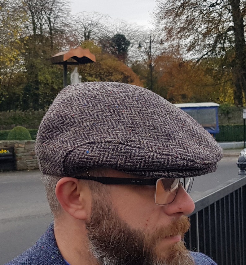 Traditional Irish tweed flat cap ready for shipping -HANDMADE IN IRELAND brown herringbone 100/% wool -padded