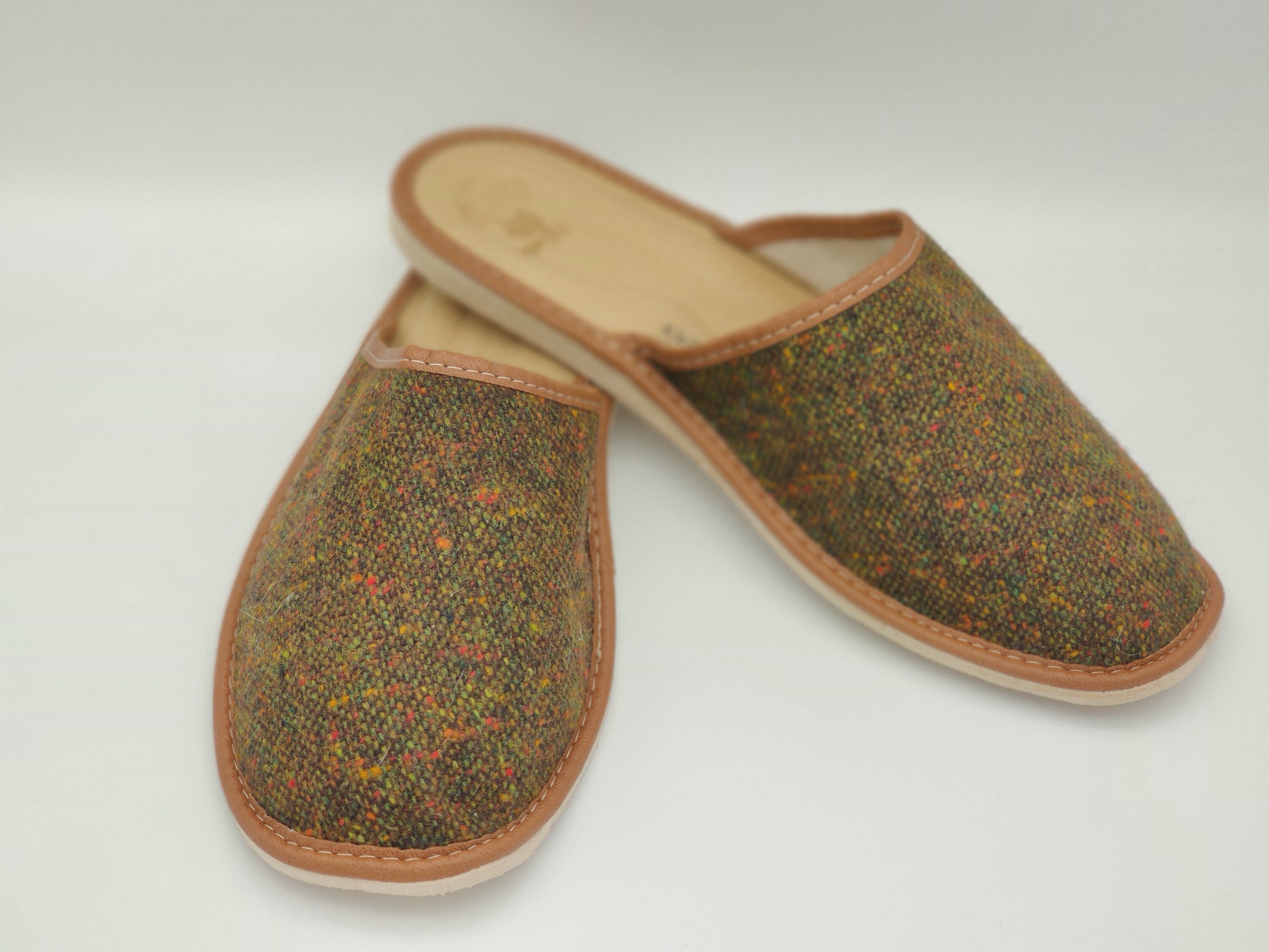 Gents Irish Donegal Tweed Slippers - forest green speckled green ...