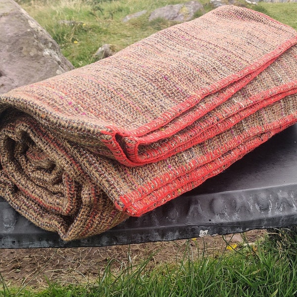 King / Queen Size Wool Blanket - Multicolour Stripes- 90″ x 100″ (228 x 254 cm) - 100% Pure New Irish Wool - Thick & Heavy - MADE IN IRELAND