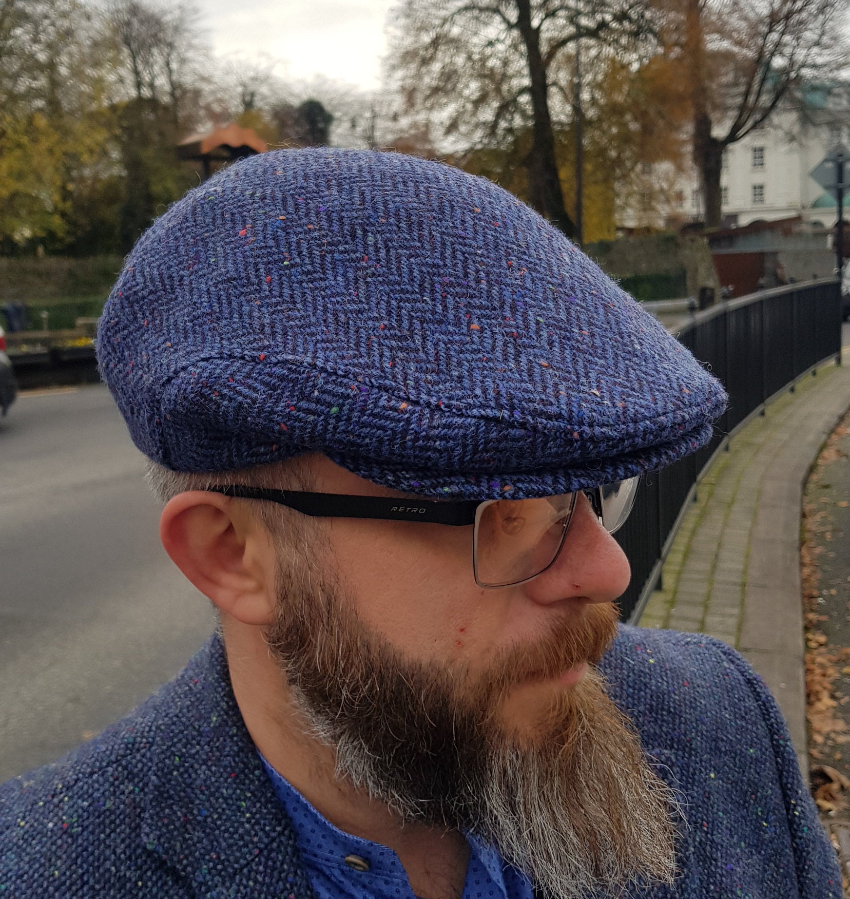 Traditional Irish tweed flat cap - speckled blue/navy herringbone - 100 ...