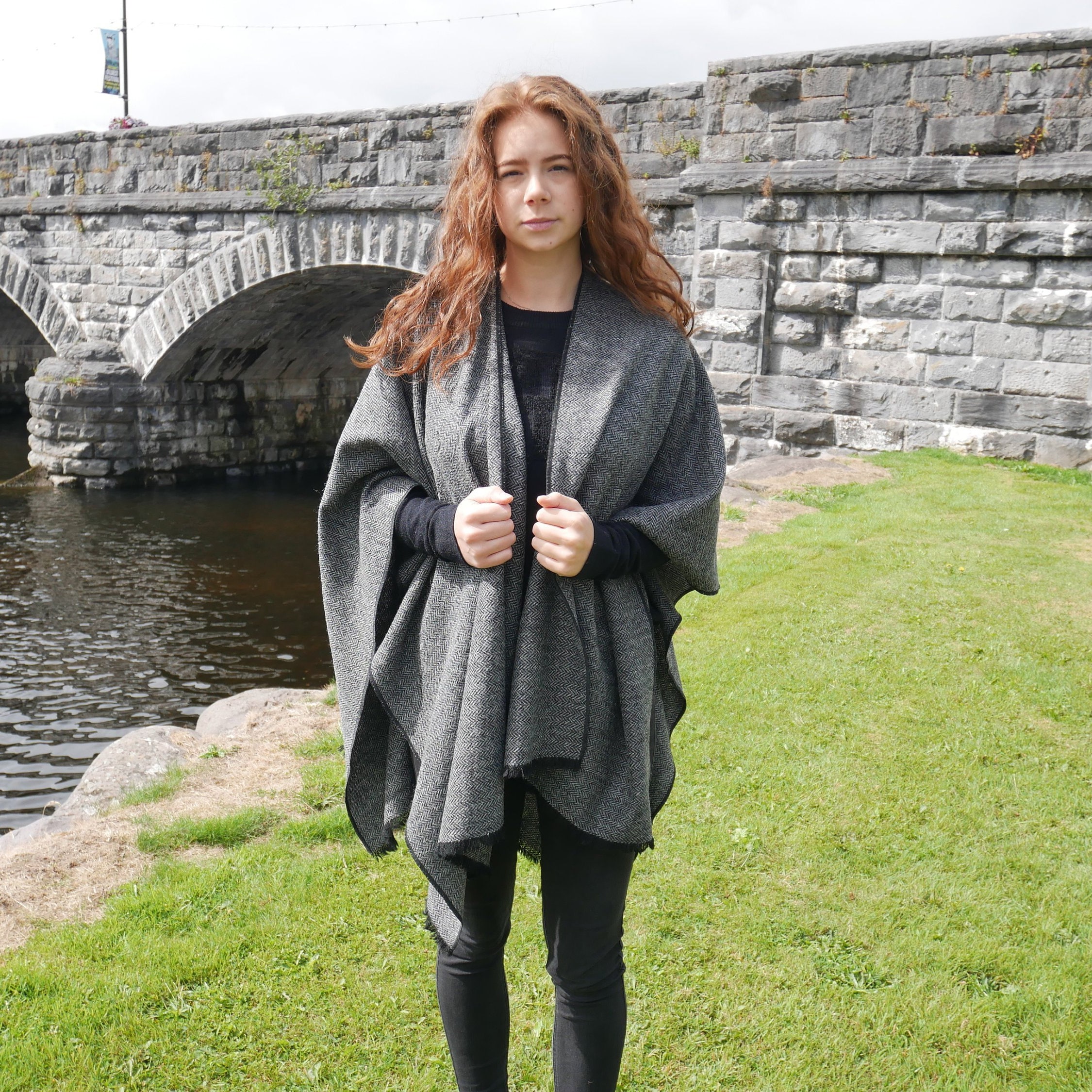 Irish Donegal Tweed Wool Ruana, Wrap, Cape, Cloak, Arisaid - Black ...