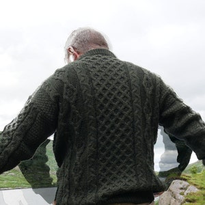 Traditional Aran Sweater 100% Pure New Wool / Pure Soft Merino Wool Dark Green Chunky & Heavy Proper Irish Sweater MADE IN IRELAND image 4