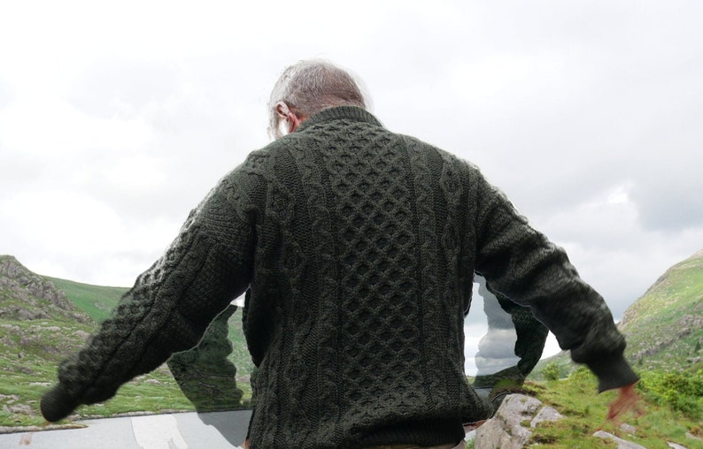 Traditional Aran Sweater 100% Pure New Wool / Pure Soft Merino Wool Dark Green Chunky & Heavy Proper Irish Sweater MADE IN IRELAND image 4