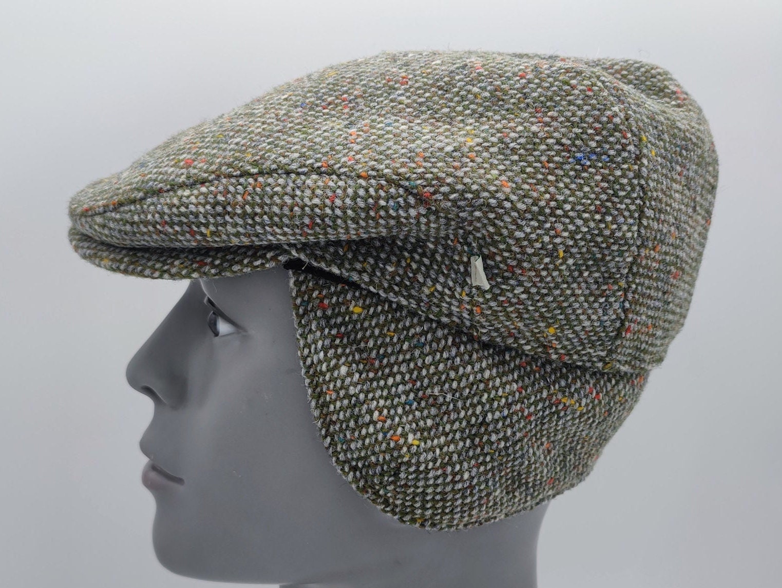 Spookachtig koffie bestuurder Donegal Irish Tweed Flat Cap with Foldable Earflaps - Green/Grey Fleck /  Speckled - 100% Pure New Wool - Padded - HANDMADE IN IRELAND