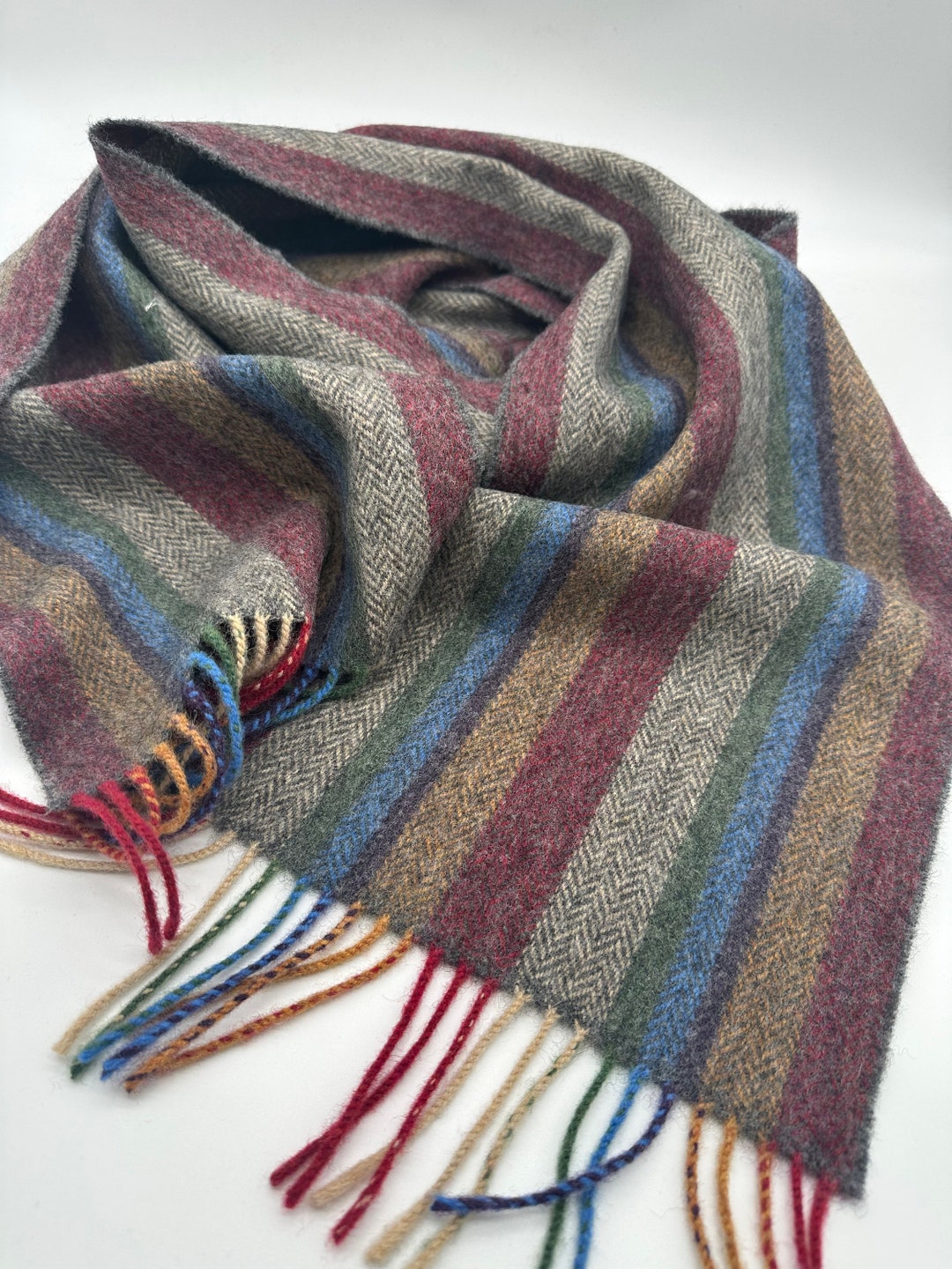 Irish Soft Lambswool Scarf 100% Pure New Wool Multicolour Stripes on ...