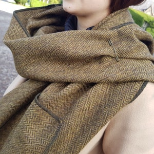 Irish tweed shawl, oversized scarf, stole - brown & bronze herringbone - 100% pure new wool - hand fringed - HANDMADE IN IRELAND