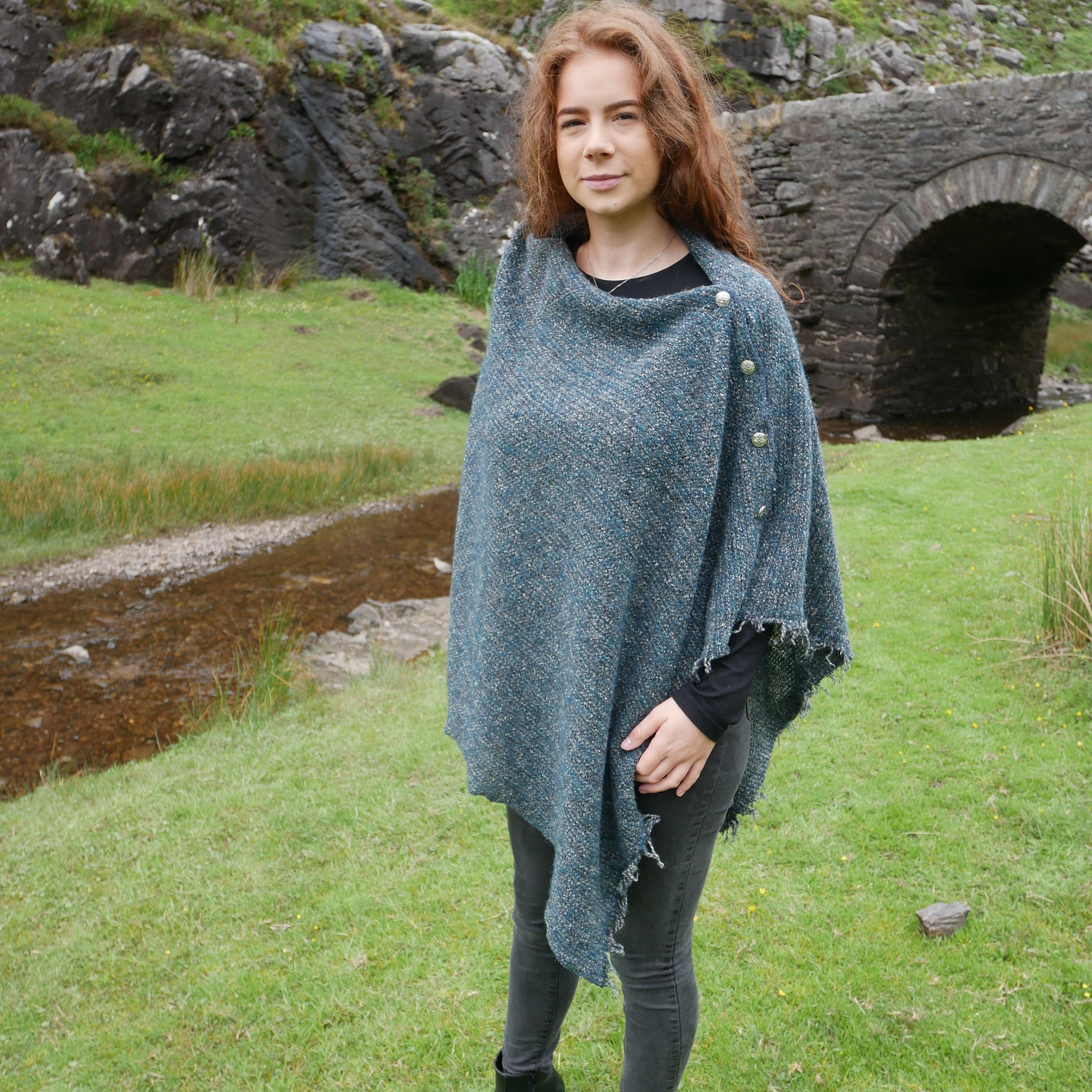 Irish wool versatile cape/poncho/buttoned shawl-lightweight-loose woven ...