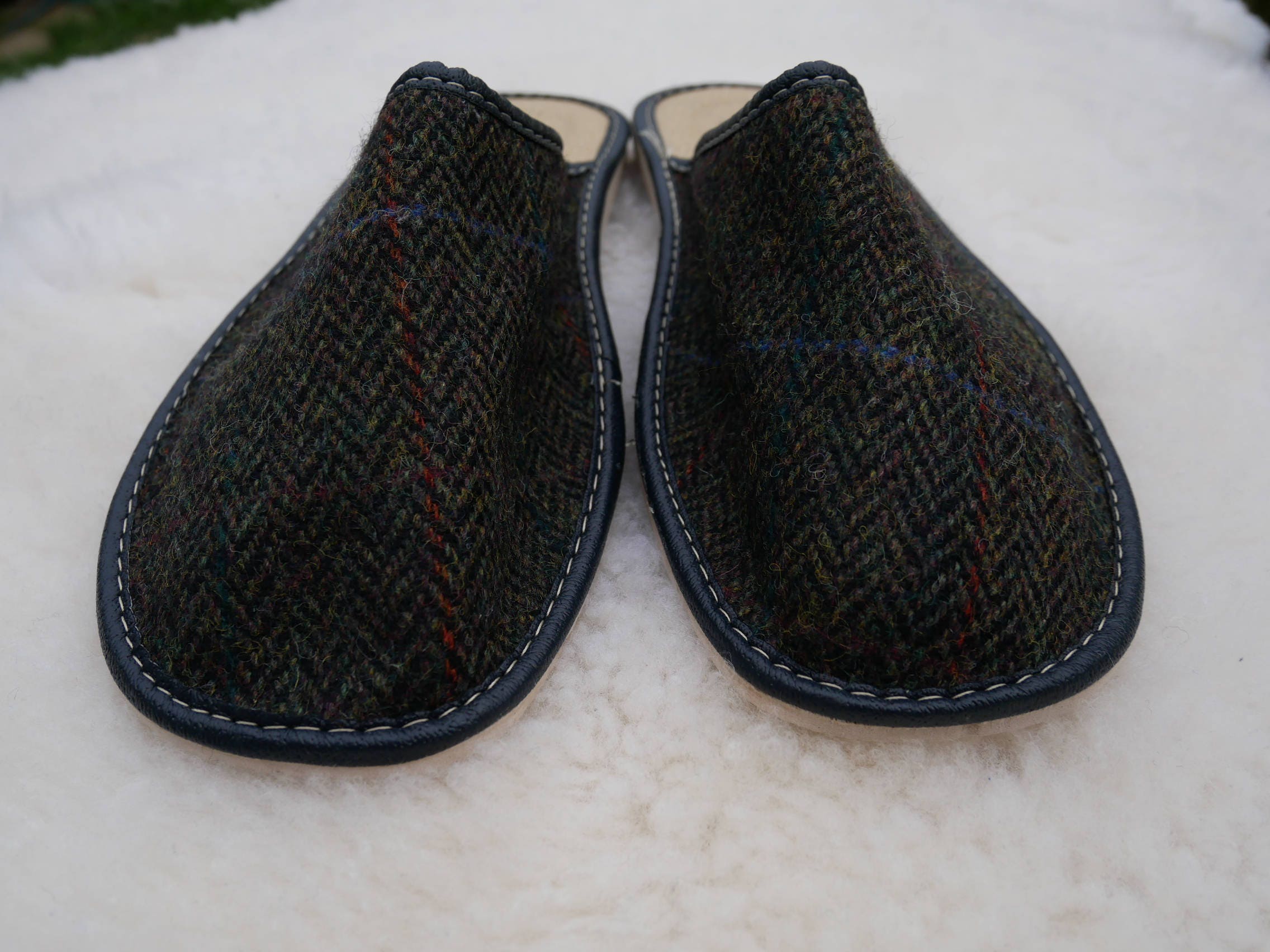 Irish Tweed & Genuine Leather or Real Wool Lining Slippers/House Shoes