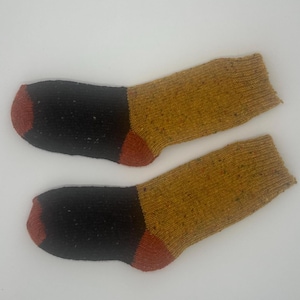 Premium Pure New Wool Socks - Gorse Yellow and Turf Brown with Multicolor Flecks, Orange Heel and Toe - Inspired by the Irish Countryside