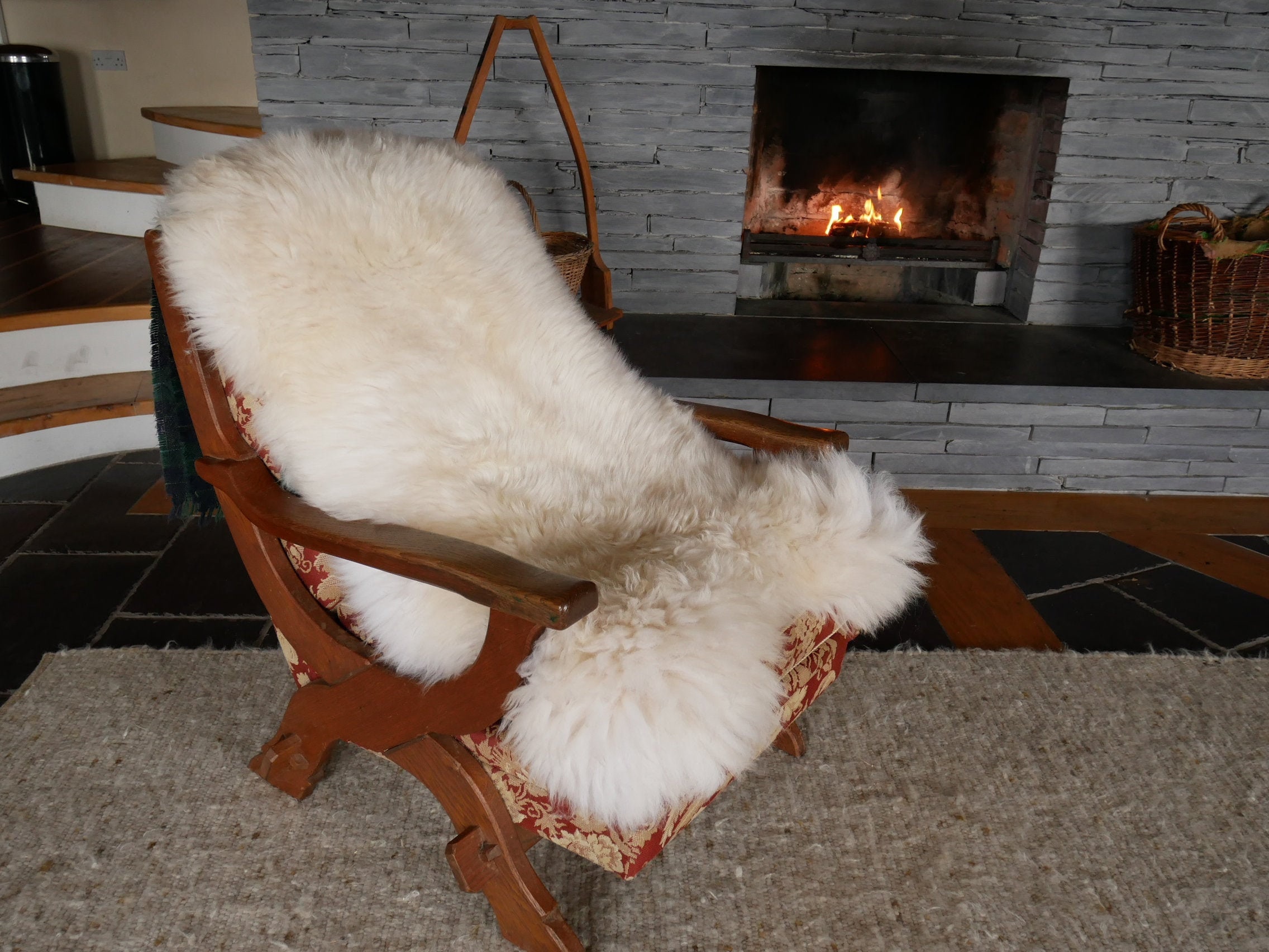 white sheepskin rug living room