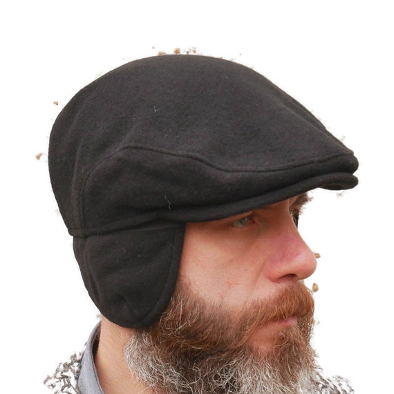 Traditional Irish Wool Flat Cap With Foldable Ear Flaps Black 100% Pure New  Wool Padded HANDMADE IN IRELAND -  Canada