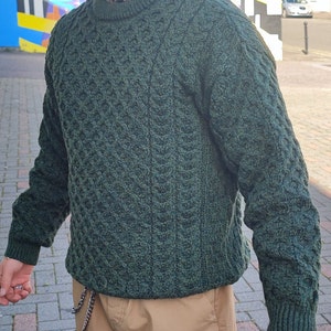 Traditional Aran Sweater 100% Pure New Wool / Pure Soft Merino Wool Dark Green Chunky & Heavy Proper Irish Sweater MADE IN IRELAND image 9