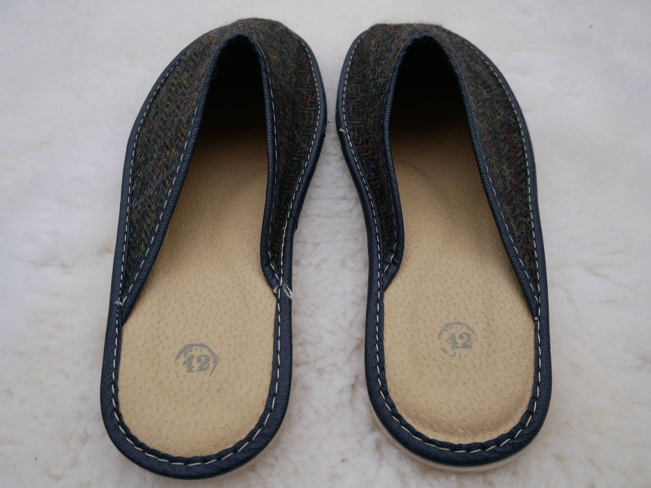 Irish Tweed & Genuine Leather or Real Wool Lining Slippers/House Shoes ...