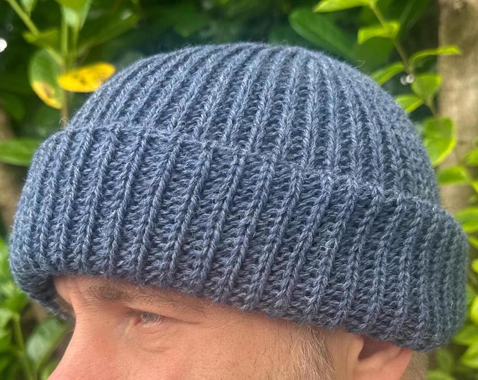 Handloomed Pure New Wool Beanie - Unisex, Denim Blue (Deep Blue), Donegal Yarn - 100% PURE NEW WOOL