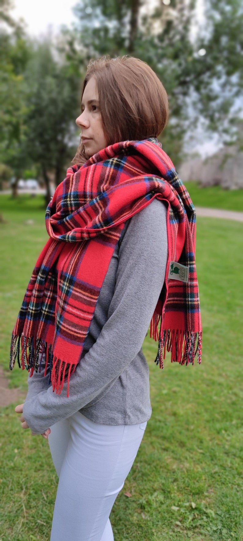 Irish Soft Lambswool Shawl, Oversized Scarf, Stole Royal Stewart Tartan / Plaid 100% Wool 71X20180cm x 50cm HANDMADE IN IRELAND image 2