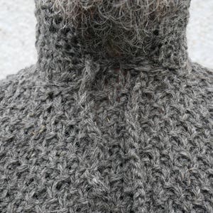 Irish Medieval sweater hooded dragon scale pattern 100% raw wool-organic-hand spun wool yarn UNDYED grey Hand knitted in Ireland image 6