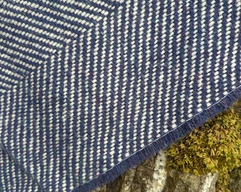 Handloomed Heavy Throw - Large Herringbone Pattern - 100% Pure New Wool -with Teasels- Purple/White - Mulesing Free - HANDMADE IN IRELAND