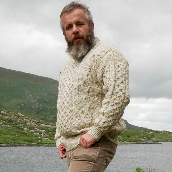 Traditional Aran Sweater 100% Pure New Wool Cream With - Etsy UK