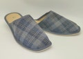 Irish Donegal tweed & genuine leather slippers - hardened foam sole - grey/navy tartan/plaid check - ready for shipping - MADE IN IRELAND product logo