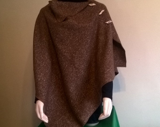 3in1 - Irish tweed wool cape, poncho & shawl - brown melange - 100% wool -  ready for shipping - heavy tweed - HANDMADE IN IRELAND