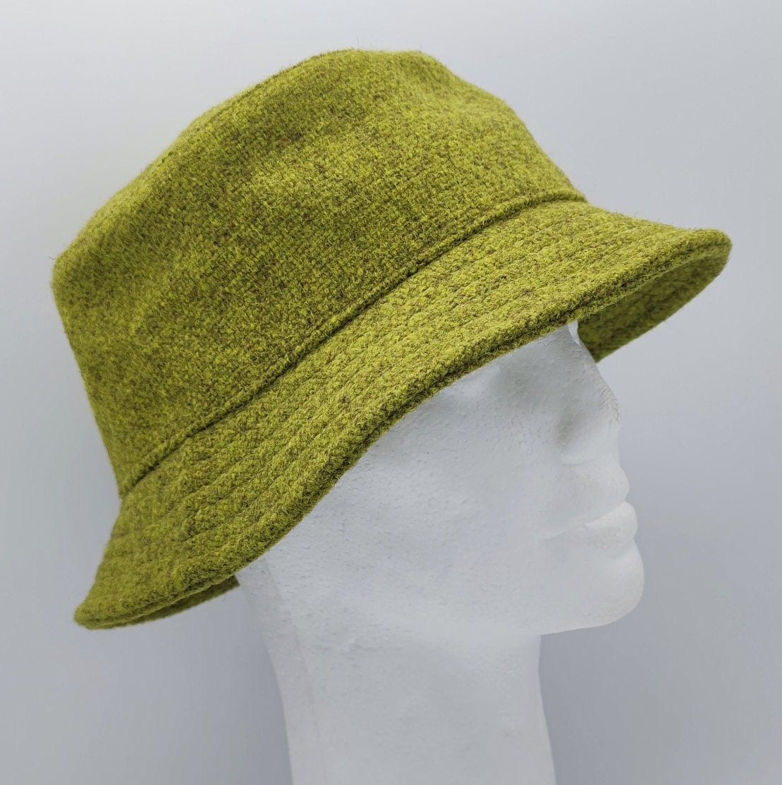 Ladies Irish Tweed Bucket Hat - Round Hat - Olive/Lime Green - Lined - 2  Sizes Available - HAMDMADE IN IRELAND