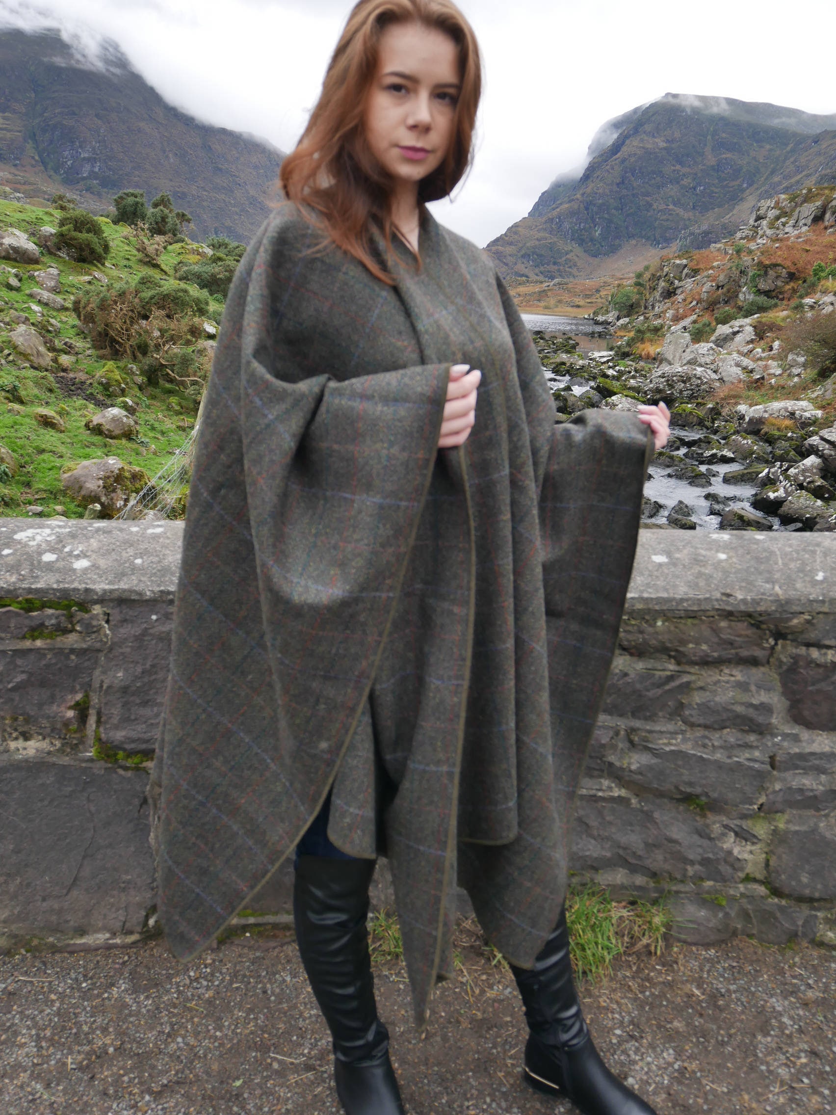 Irish Donegal Tweed Wool Cape, Ruana,Rectangle Cloak -Moss Green ...