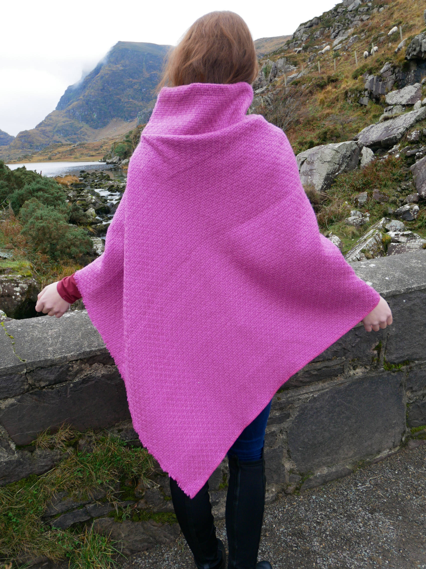 Irish tweed poncho/cape with turtleneck -100% wool - pink - heavy ...