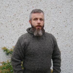 Authentic Irish Fisherman sweater-hooded-ribbed pattern-gray-100% raw wool-hand spoon yarn-unprocessed UNDYED Hand knitted in Ireland image 7