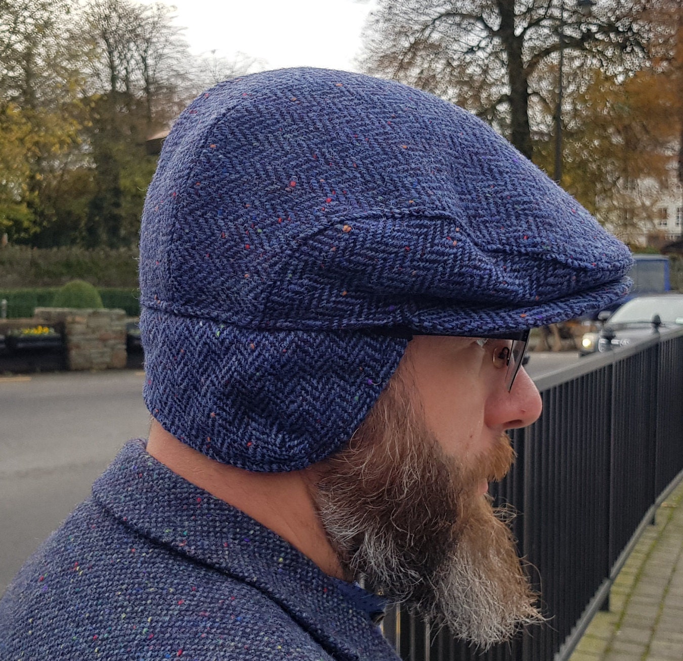 Traditional Irish tweed flat cap - speckled blue/navy herringbone - 100 ...