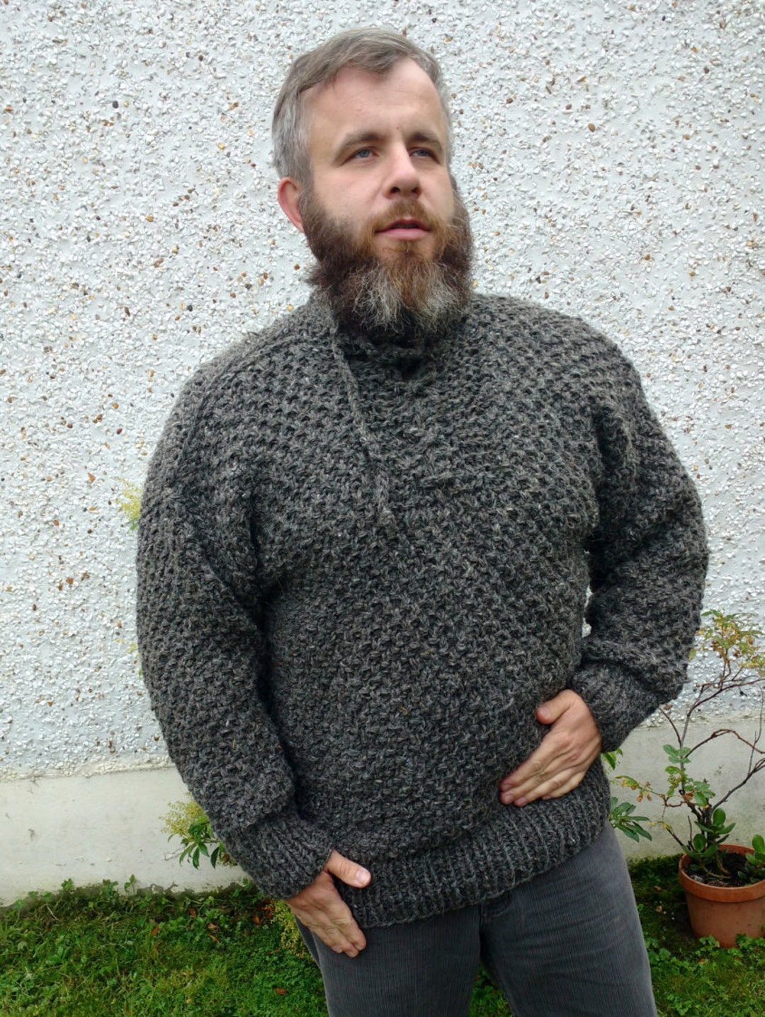 Irish Fisherman Sweater/medieval Sweater Grey 100% Raw Organic Wool Dragon  Scale UNDYED Unprocessed HAND KNITTED in Ireland -  Canada