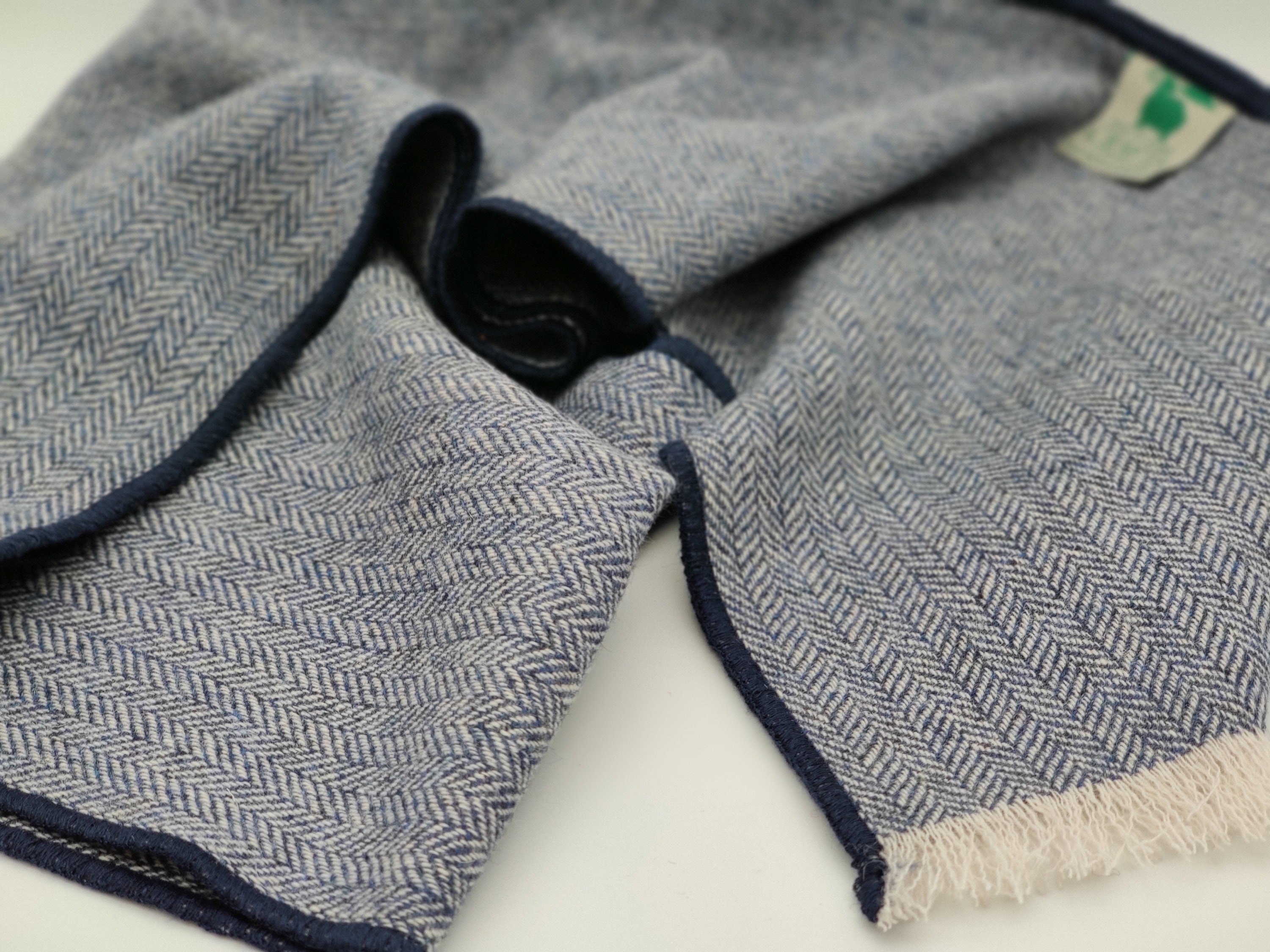 Irish tweed wool scarf - 100% pure new wool - navy / white herringbone ...