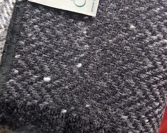 Irish Donegal tweed wool scarf -100% pure new wool - charcoal & grey herringbone / salt and pepper - hand fringed  - HANDMADE IN IRELAND