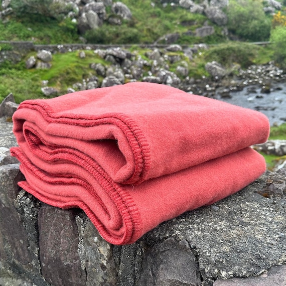 Luxurious Heavy Solid Coral 100 Pure New Irish Wool Blanket Mulesing free Handcrafted in Ireland 90 X 100 Queen Bed Wool Throw Etsy