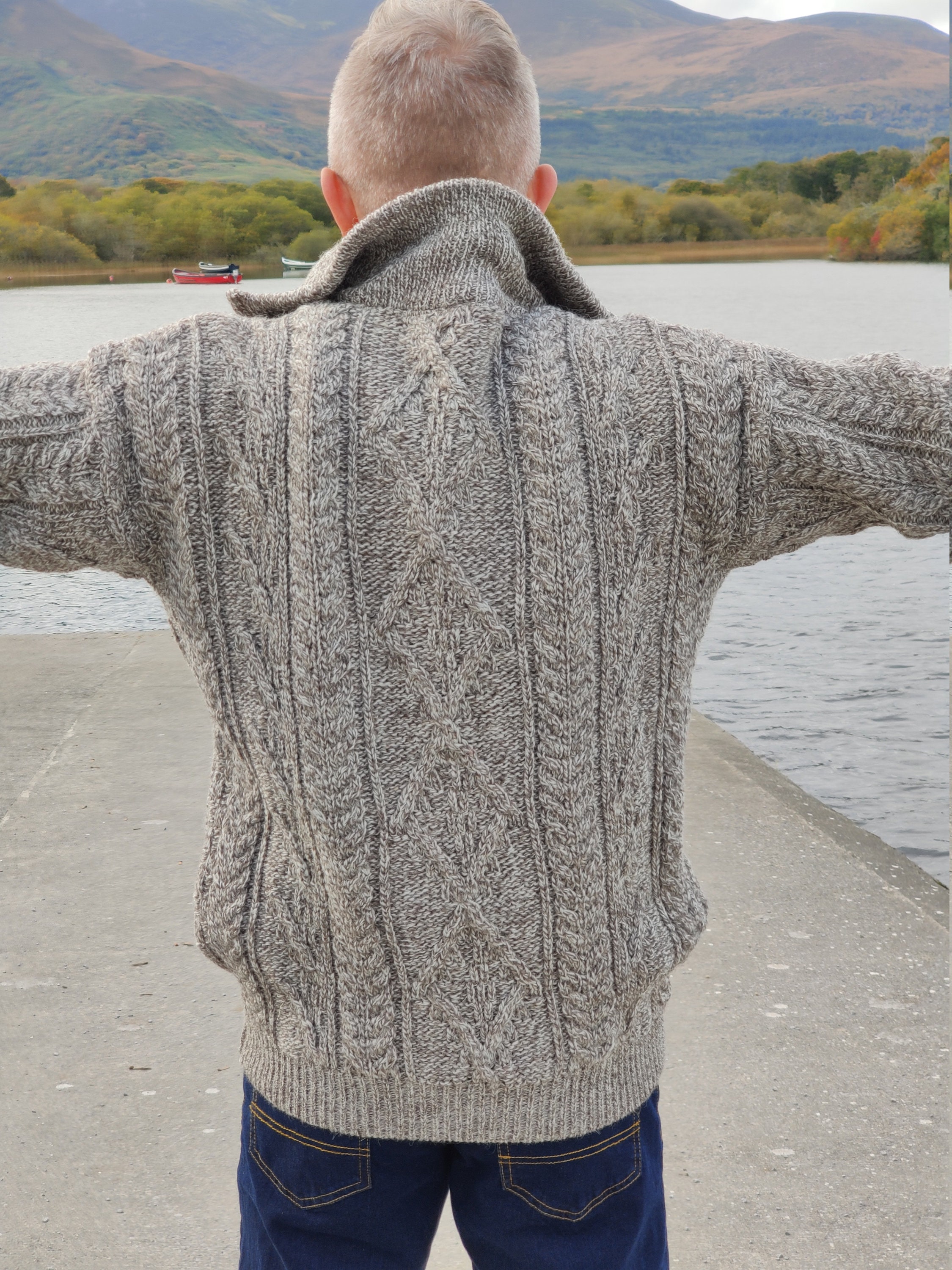 Men's Aran Wool Shawl Collar Cardigan - Oatmeal Cardigans by Creative Irish Gifts