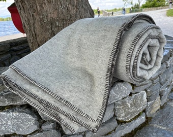 Queen Size Wool Blanket - Fawn / Grey  - 90″ x 100″ (229 x 254 cm) - 100% Pure New Irish Wool - Thick & Heavy - MADE IN IRELAND