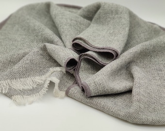 Irish tweed wool scarf - 100% pure new wool - grey/white herringbone - HANDMADE IN IRELAND